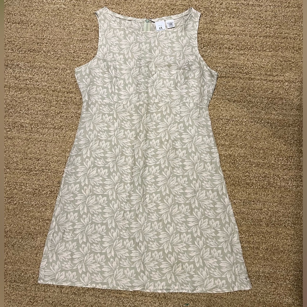Floral Sleeveless Dress in Light Green and Beige